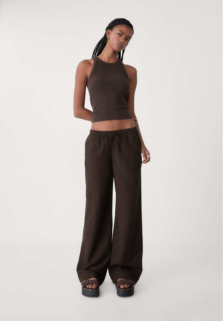 pantalon cordones con lino
