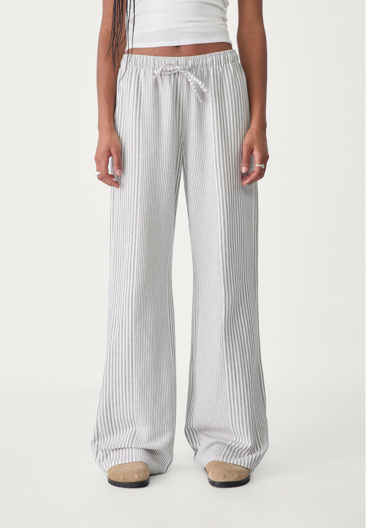 pantalon fluido con lino rayas