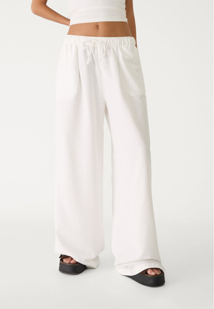 pantalon wide leg con lino