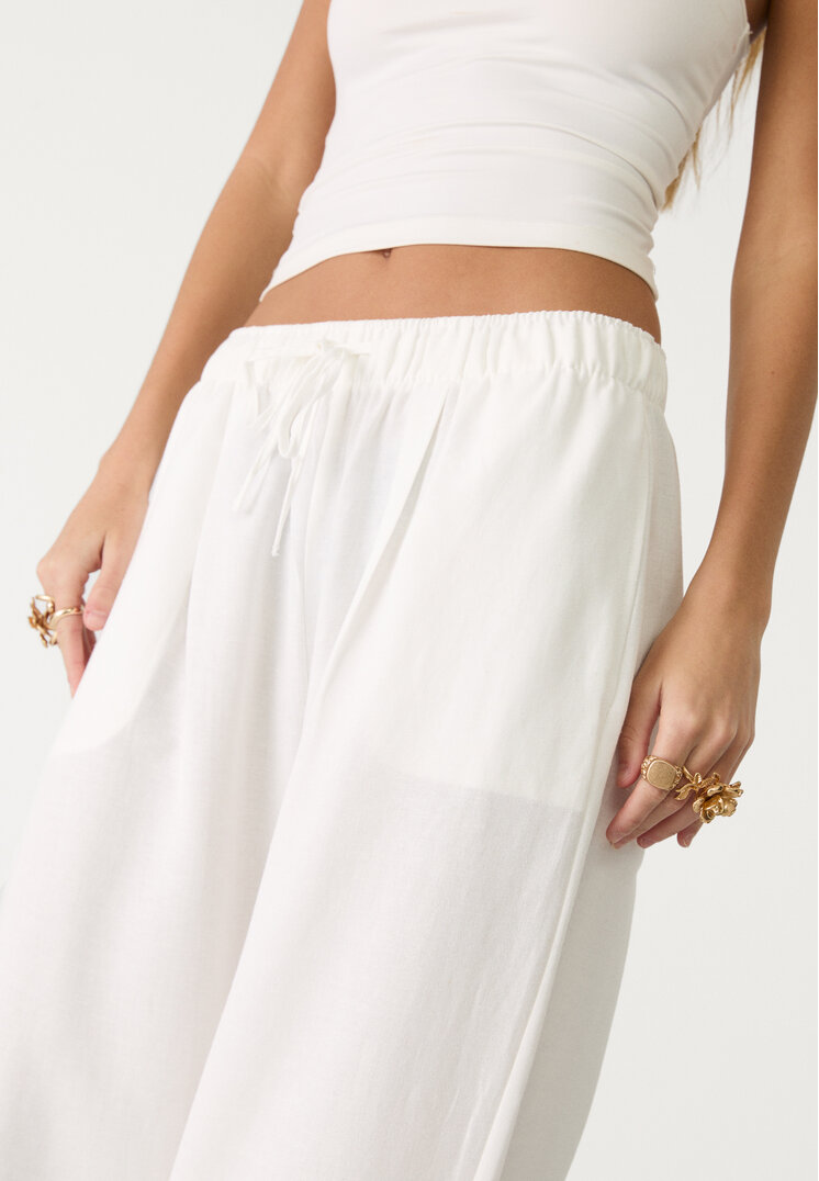 pantalon wide leg con lino