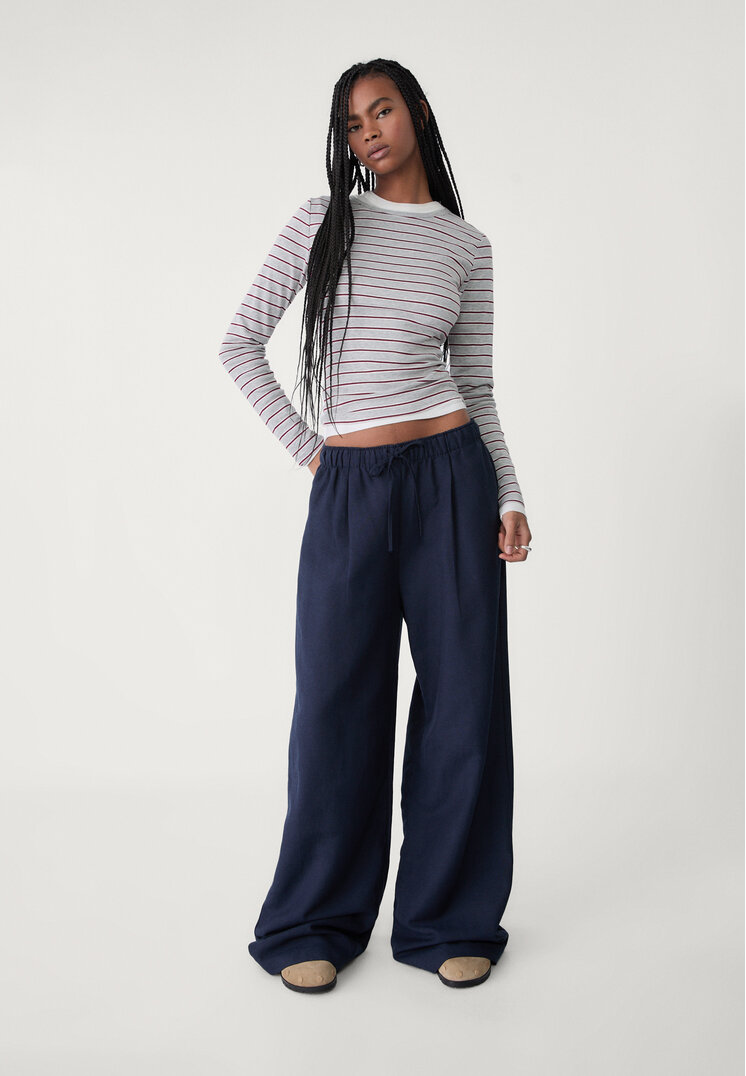 pantalon wide leg con lino