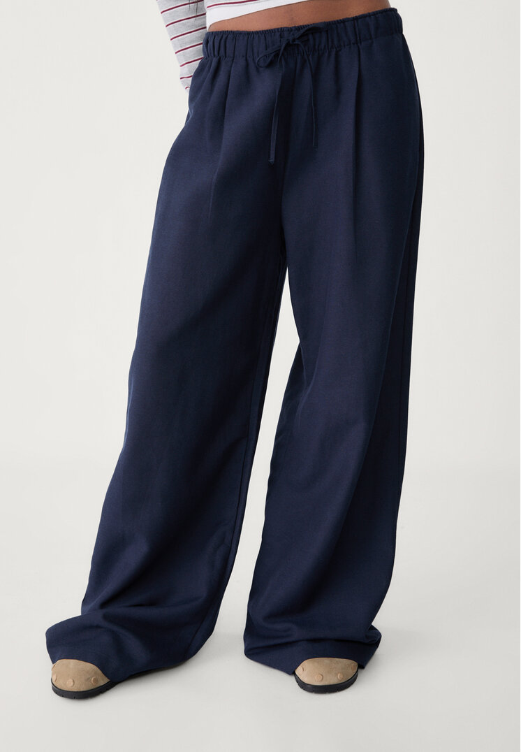 pantalon wide leg con lino