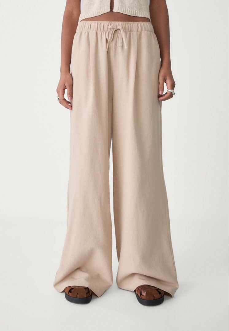 pantalon wide leg con lino