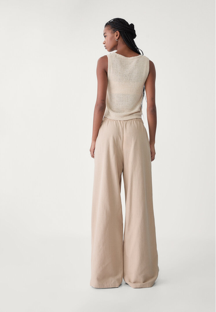 pantalon wide leg con lino