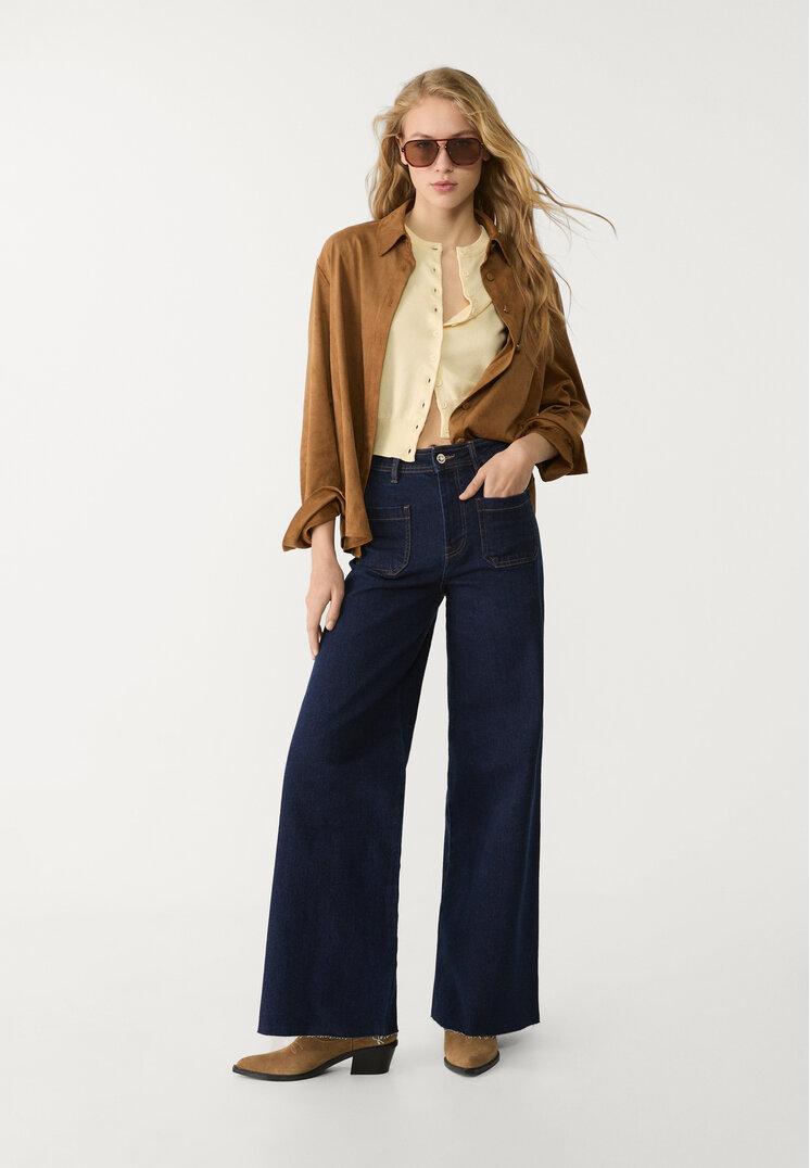 Stradivarius Blugi Straight Fit Cu Buzunare Denim Albastru 42