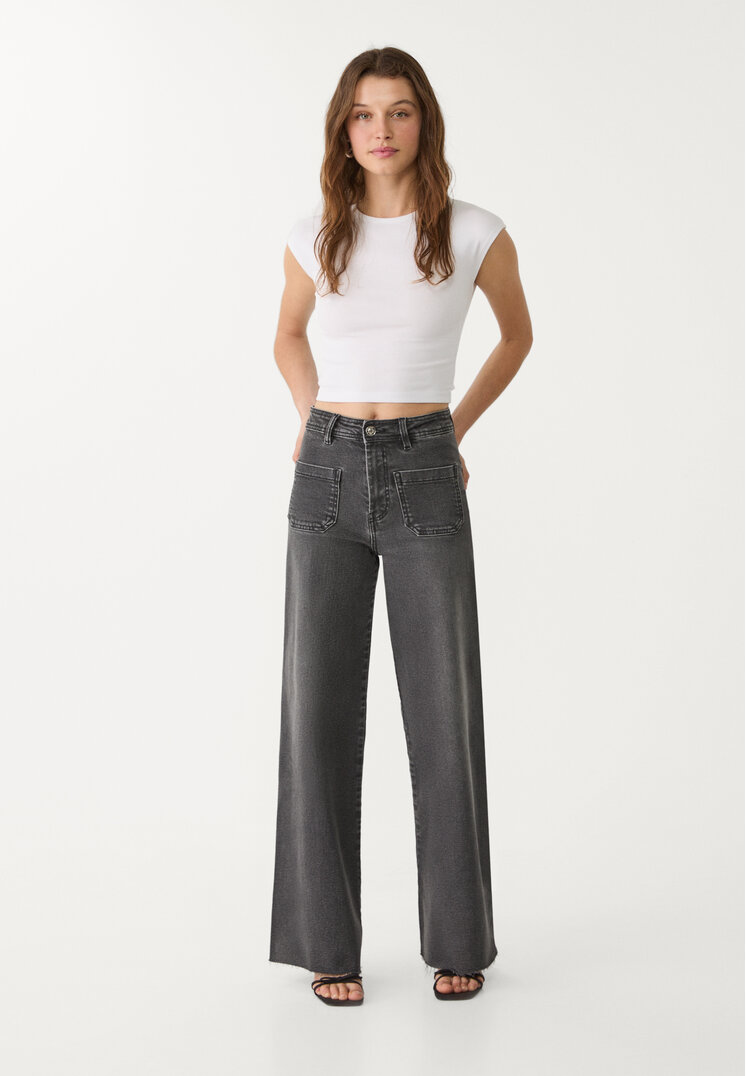 Stradivarius Blugi Straight Fit Cu Buzunare Denim Negru 36