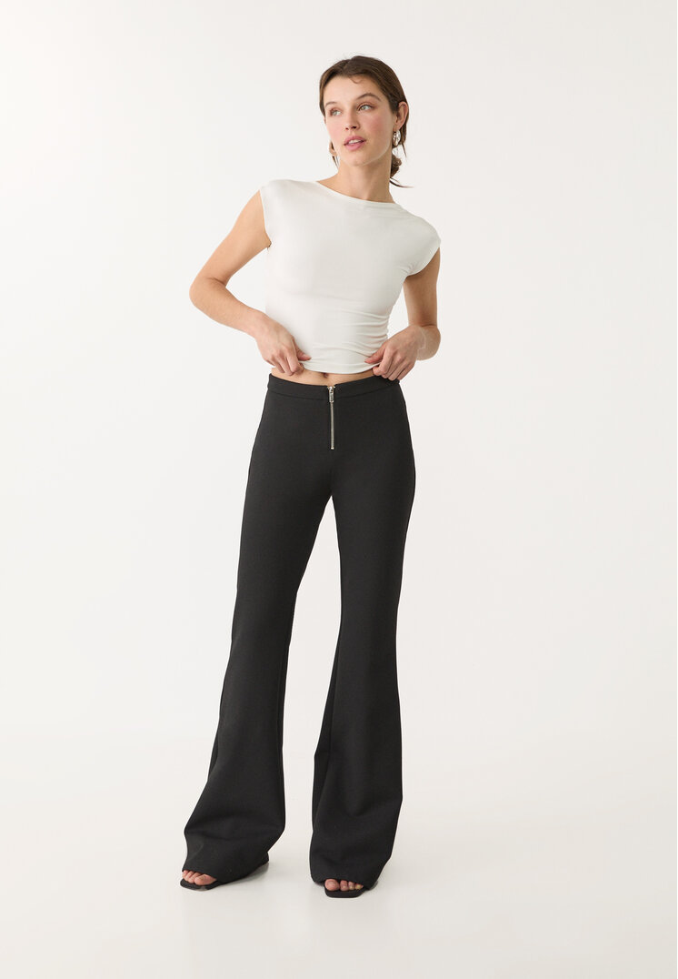 pantalon flare cremallera