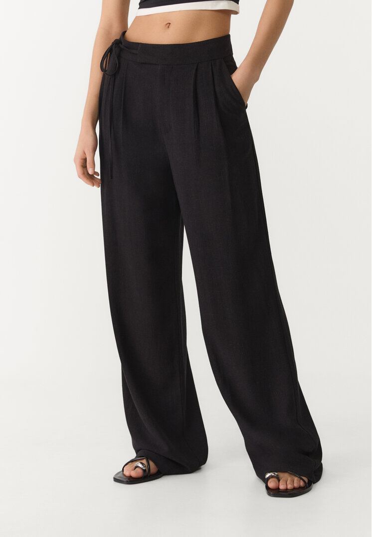 pantalon fluido lazo con lino