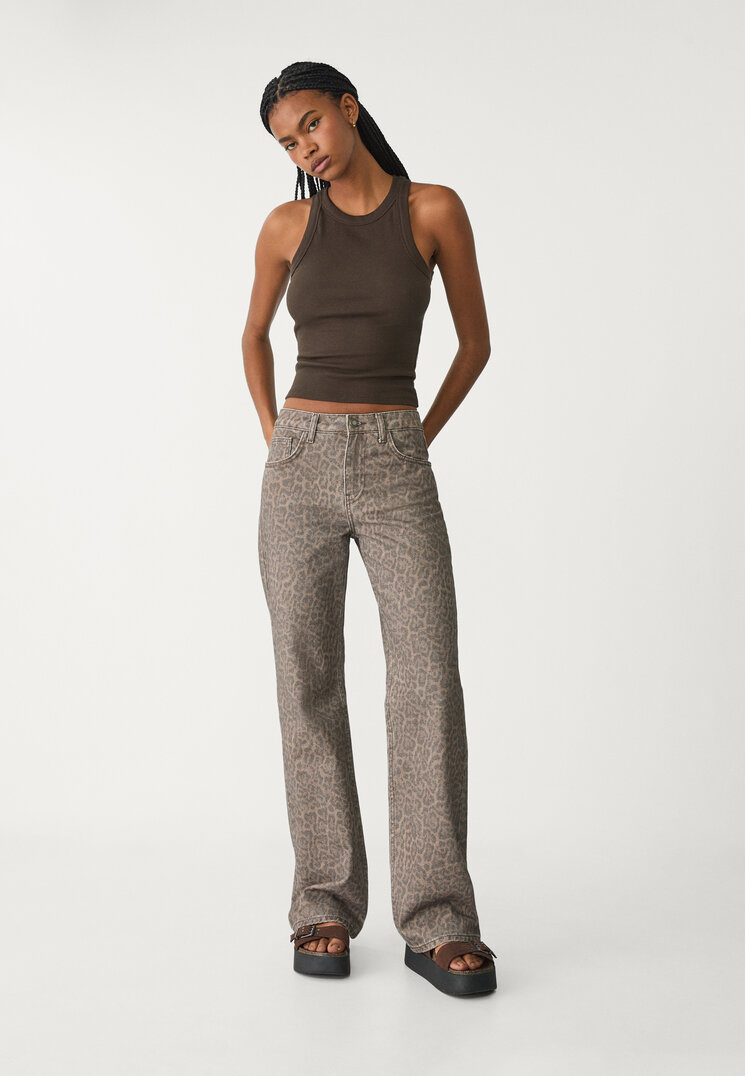 Stradivarius Pantaloni Straight Fit Leopard Maro 36