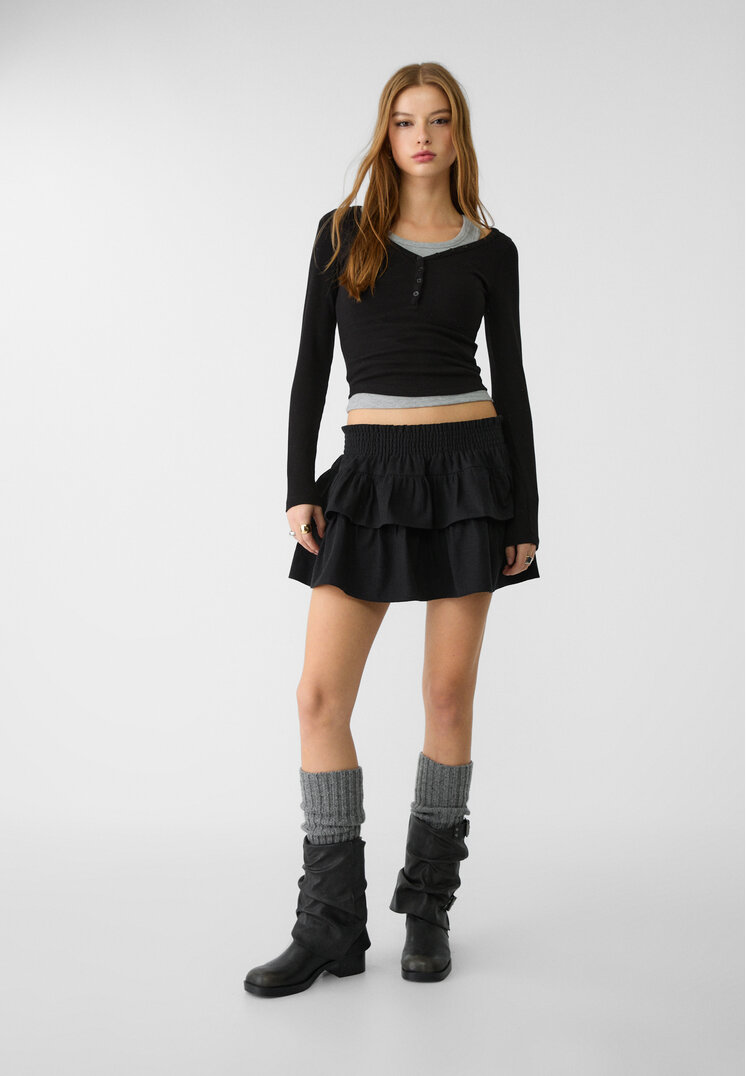 falda pantalon fluida volantes