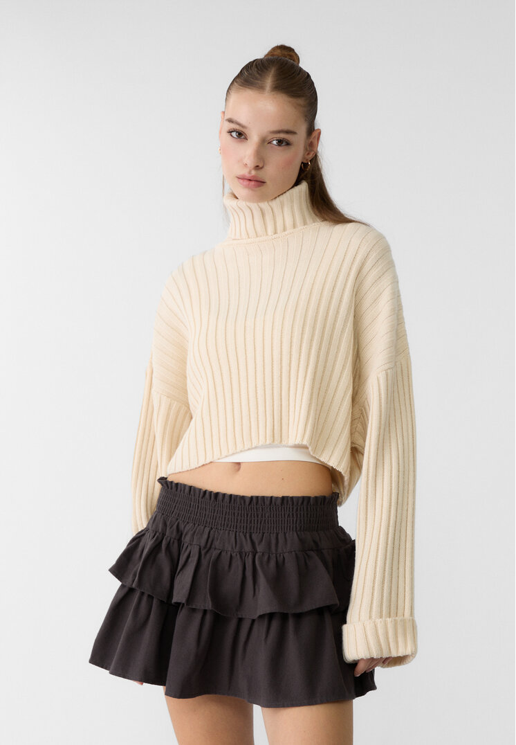 Stradivarius Fustă-Pantalon Vaporoasă Cu Volane Gri Închis Xl