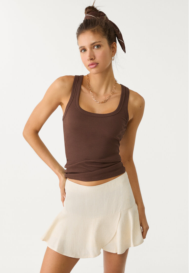falda pantalon fluida volantes con lino