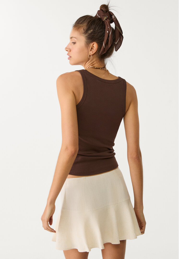 falda pantalon fluida volantes con lino
