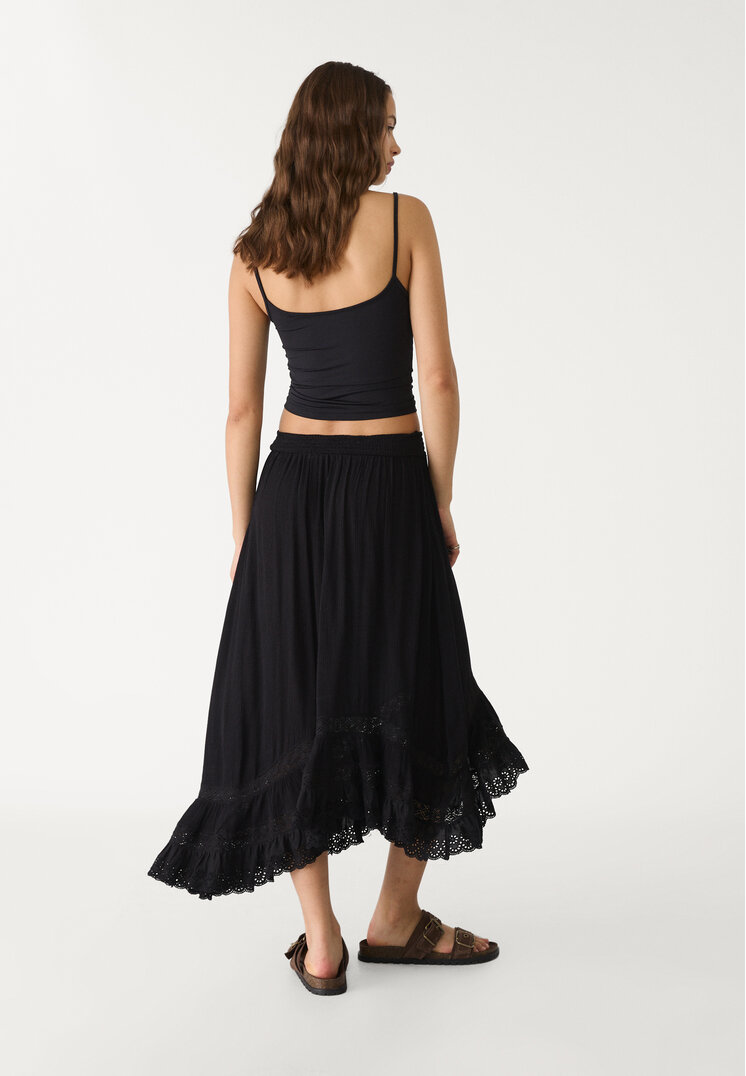 falda midi volante asimetrica