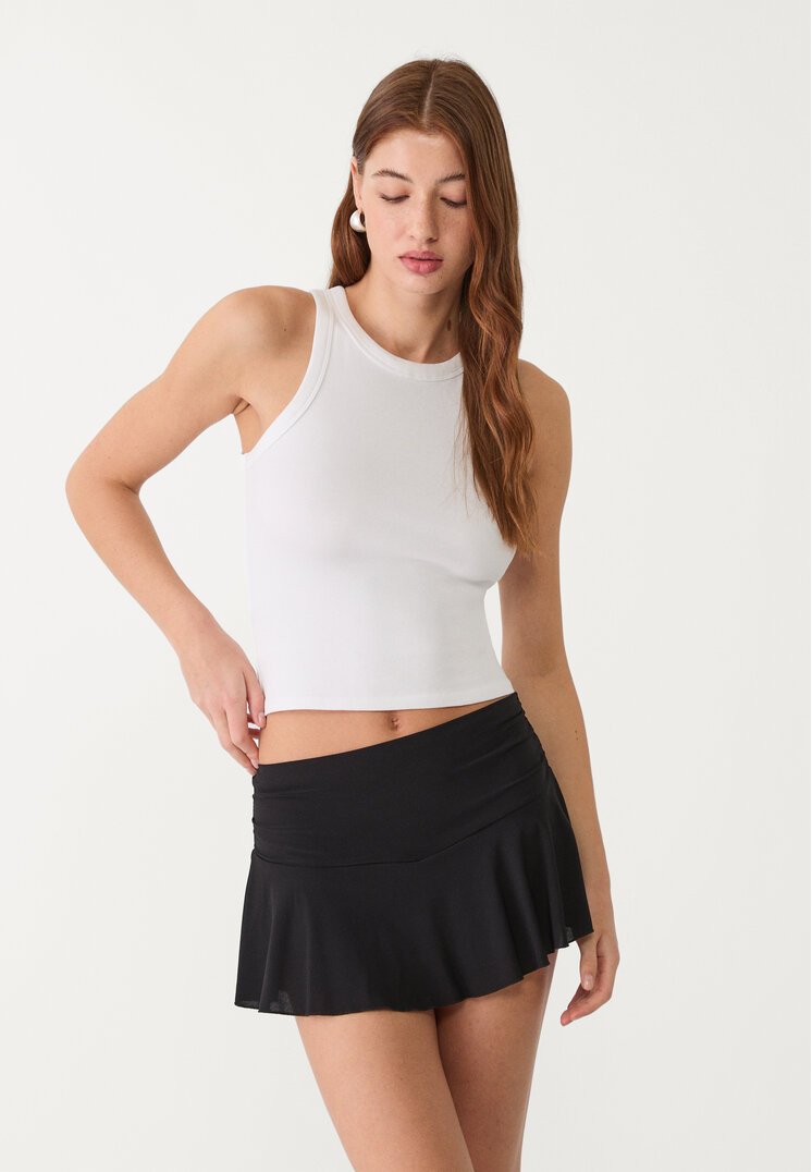 Stradivarius Fustă-Pantalon Vaporoasă Cu Fronseu Negru Xl