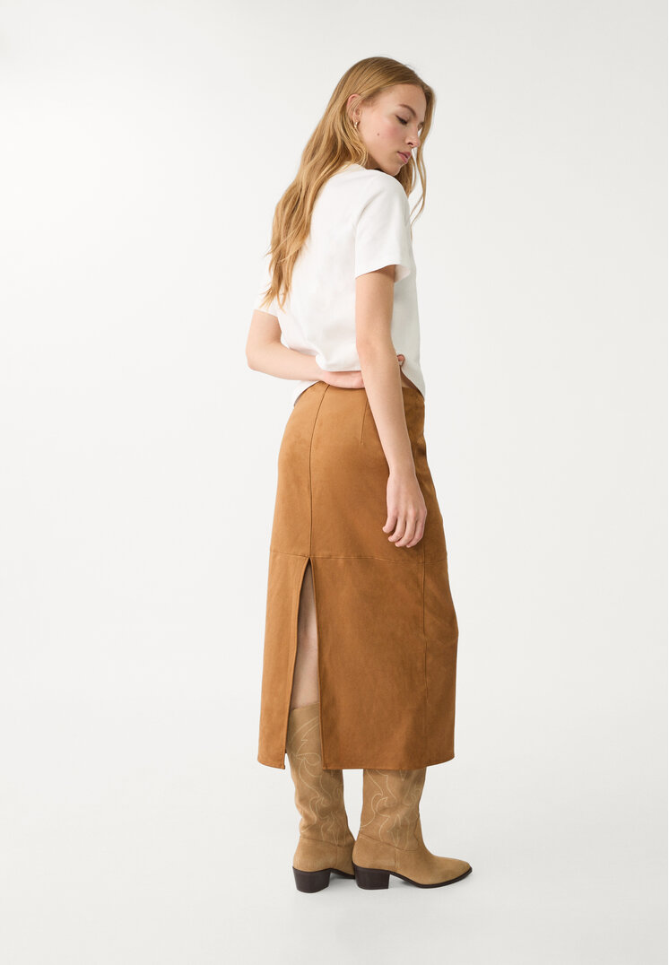 falda midi efecto ante