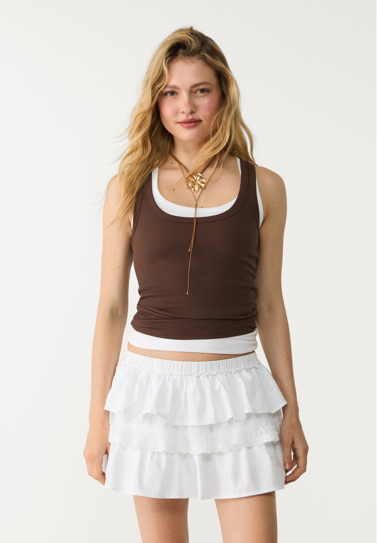 falda pantalon volantes encaje combinado