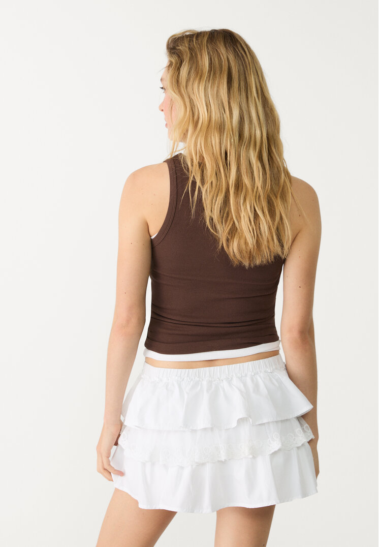 falda pantalon volantes encaje combinado