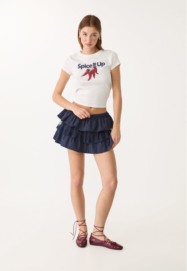 falda pantalon volantes encaje combinado
