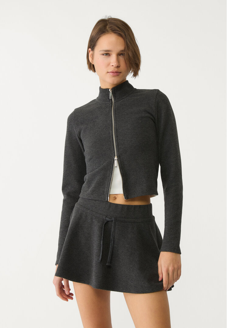 Stradivarius Fustă-Pantalon Vaporoasă Din Tricot Gri Închis Xl