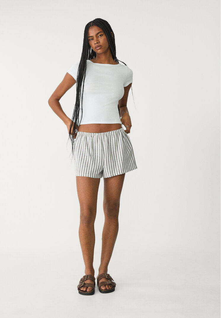 shorts fluido con lino rayas