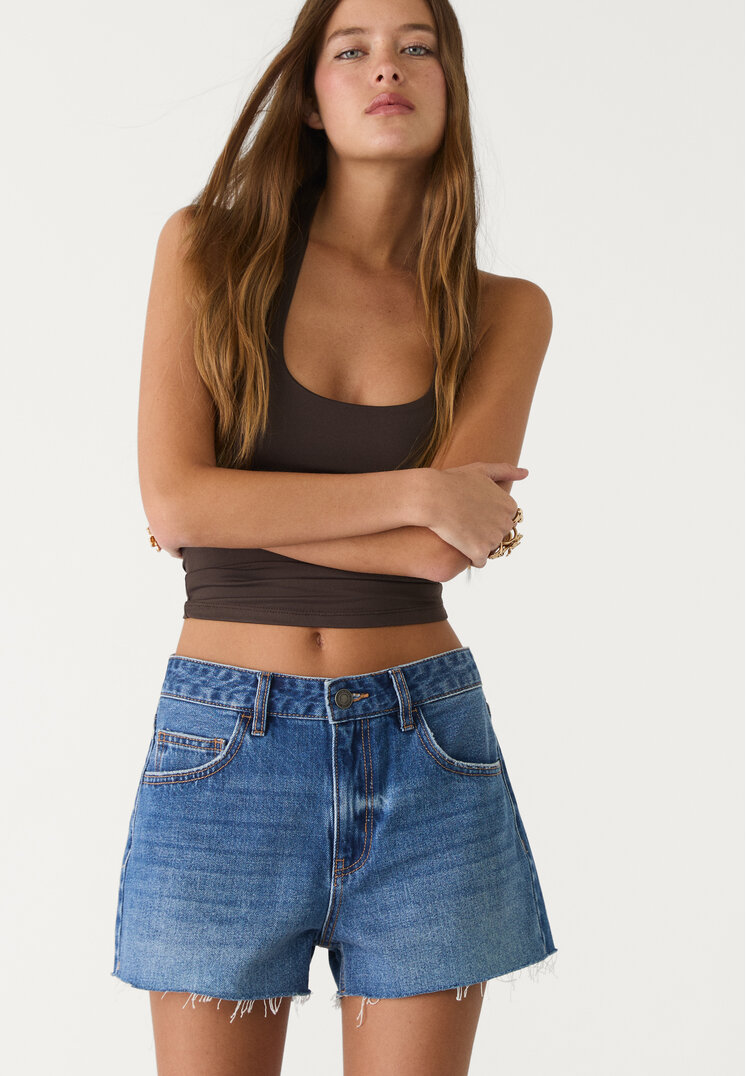 shorts denim mid rise