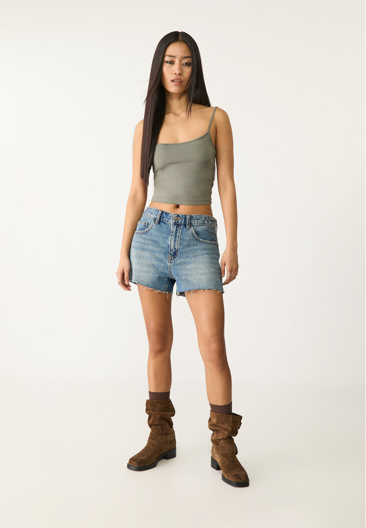 shorts denim mid rise