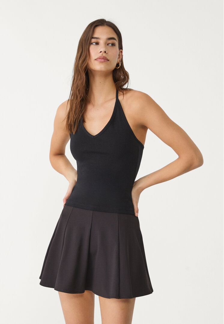 Stradivarius Top Halter Cu Fundă Negru M