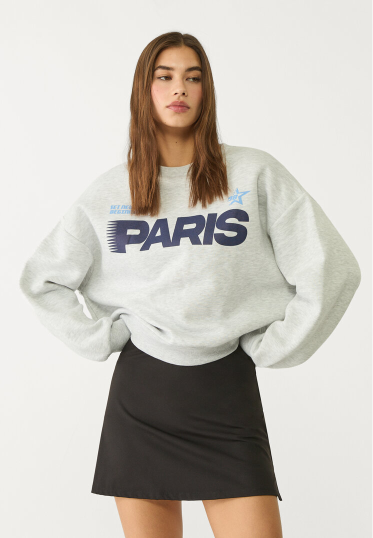 Stradivarius Bluză Sport Cu Imprimeu Gris Amestec S