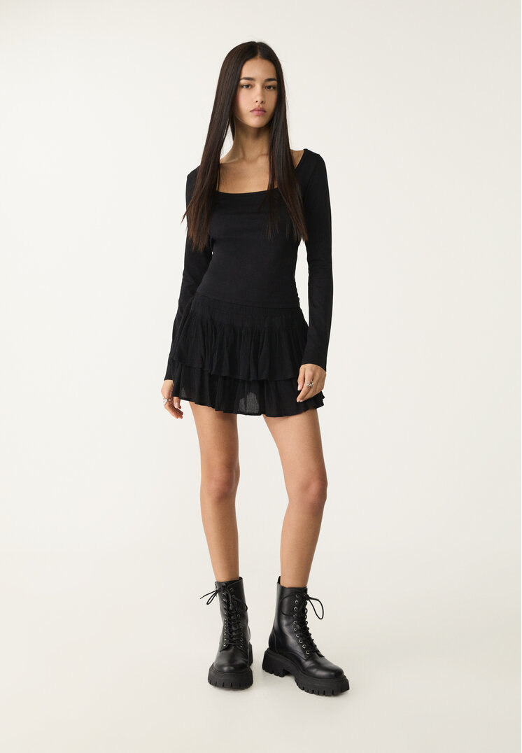 Stradivarius Tricou Seamless Cu Mânecă Lungă Negru M
