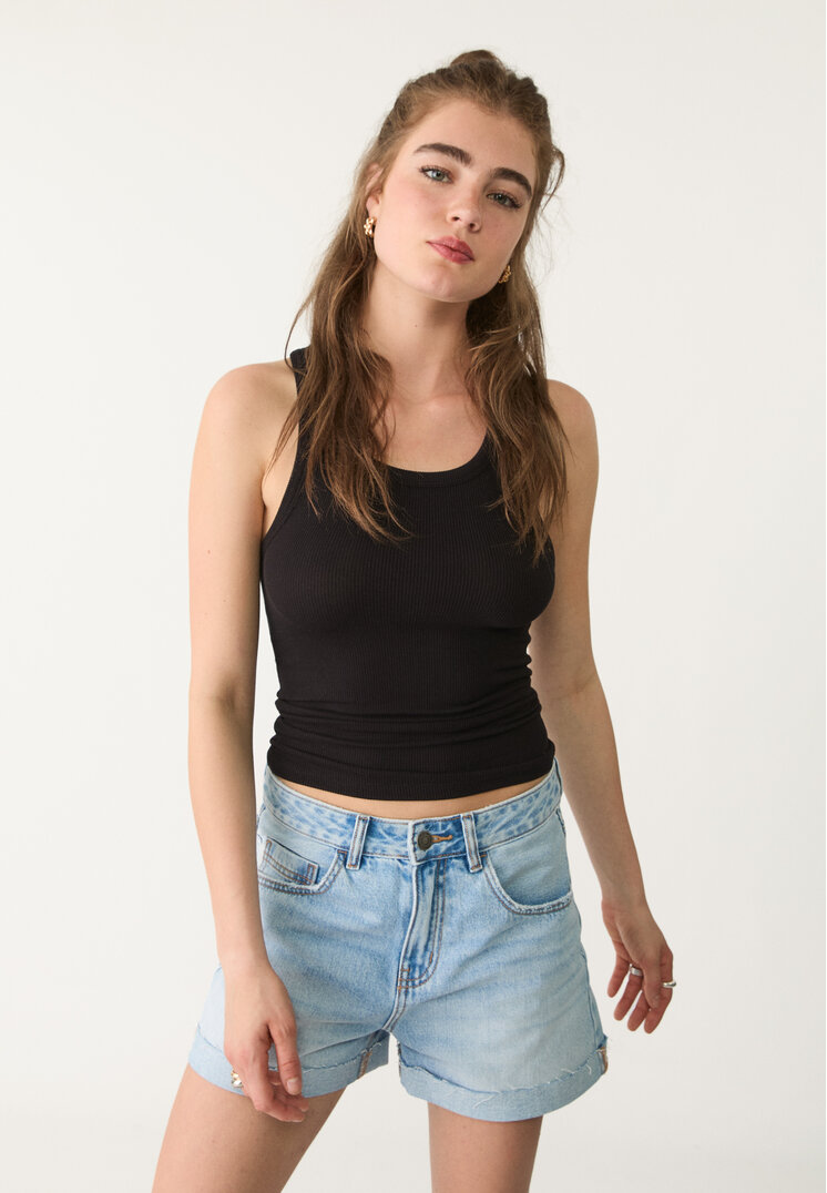 Stradivarius Tricou Cu Spatele Îngust Negru Xs