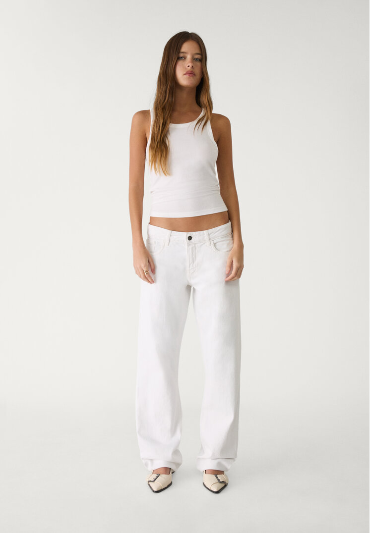 Stradivarius Tricou Cu Spatele Îngust Alb M