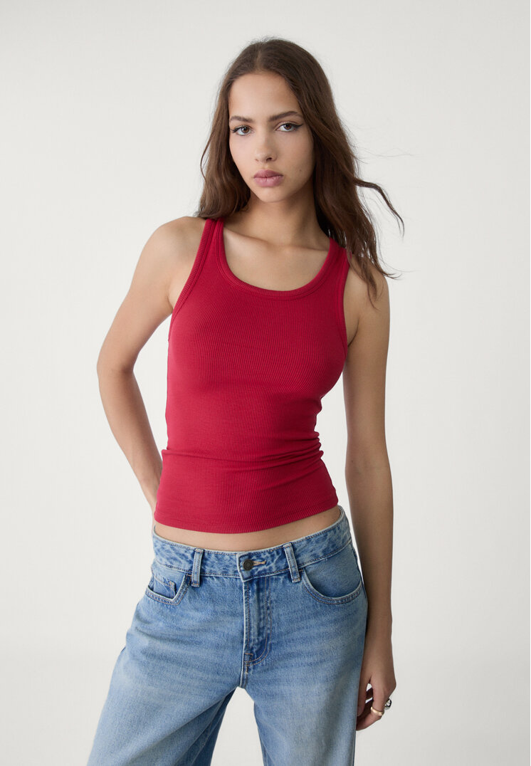 Stradivarius Tricou Cu Spatele Îngust Roșu Închis Xl