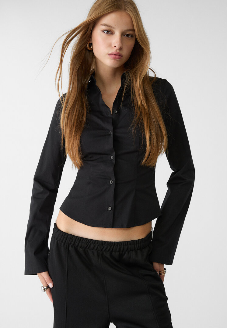 camisa fitted manga fluida