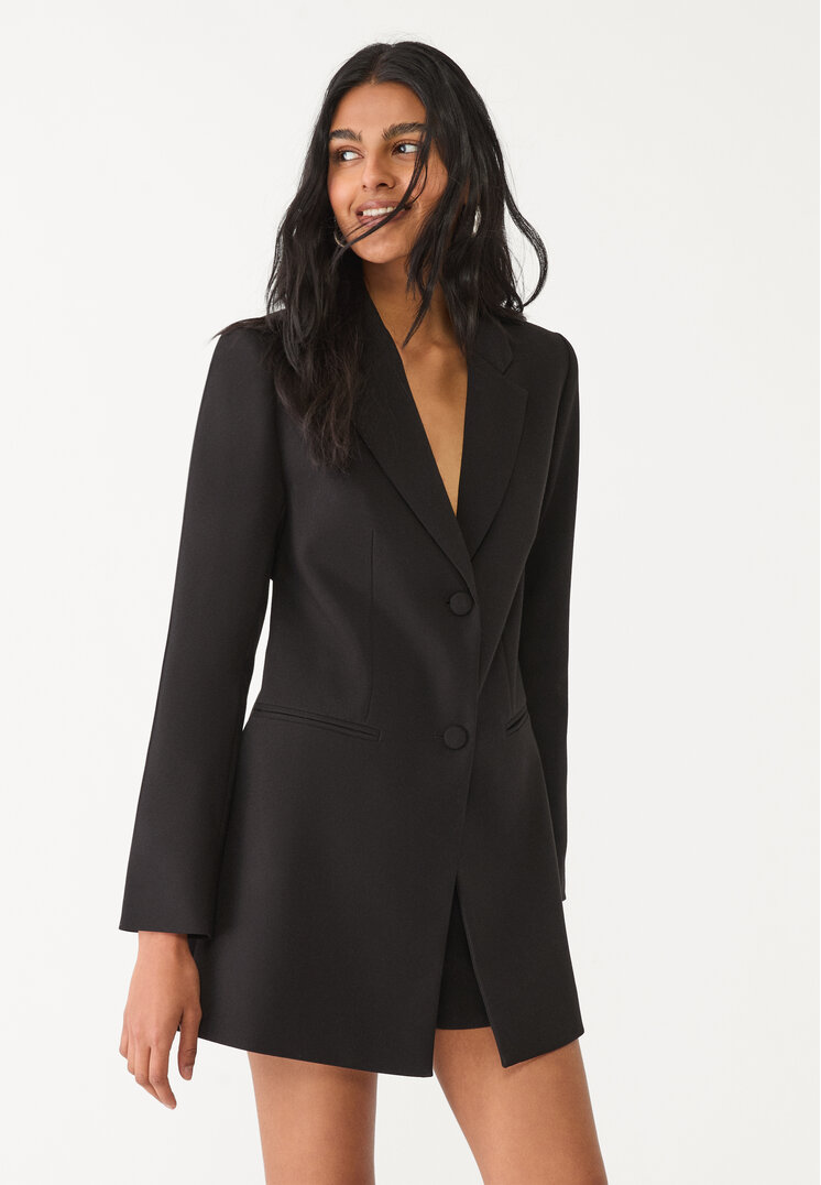Stradivarius Salopetă Scurtă Tip Blazer Cu Decolteu La Spate Negru M