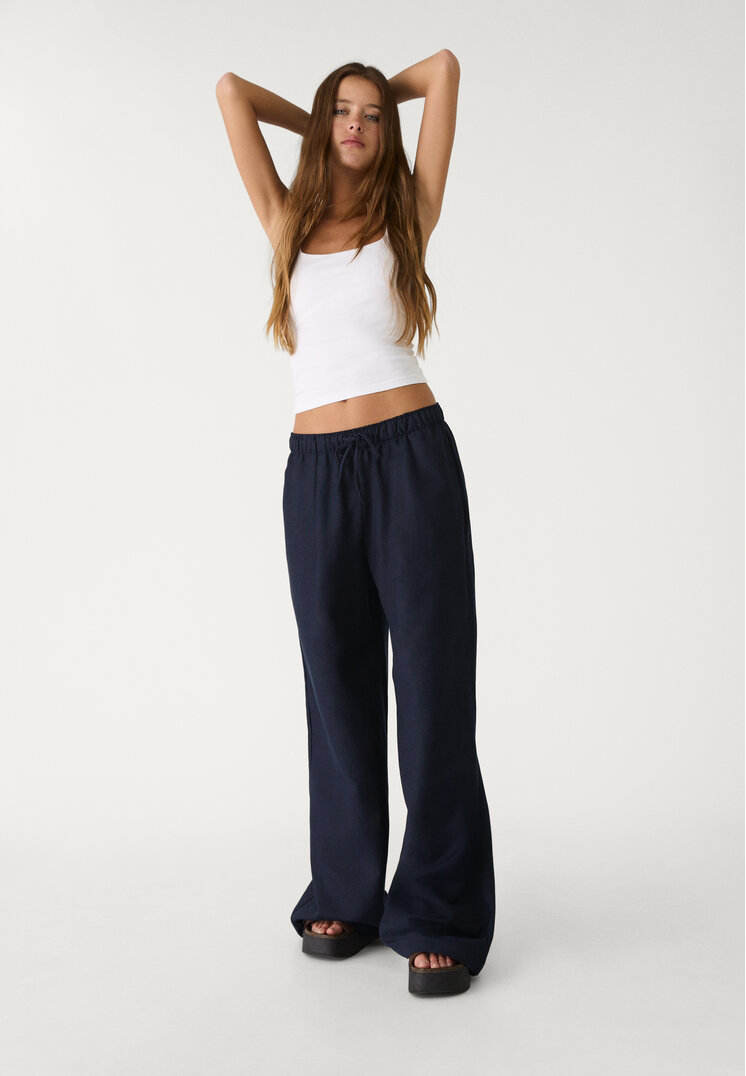 Stradivarius Pantaloni Wide Leg Bleumarin L