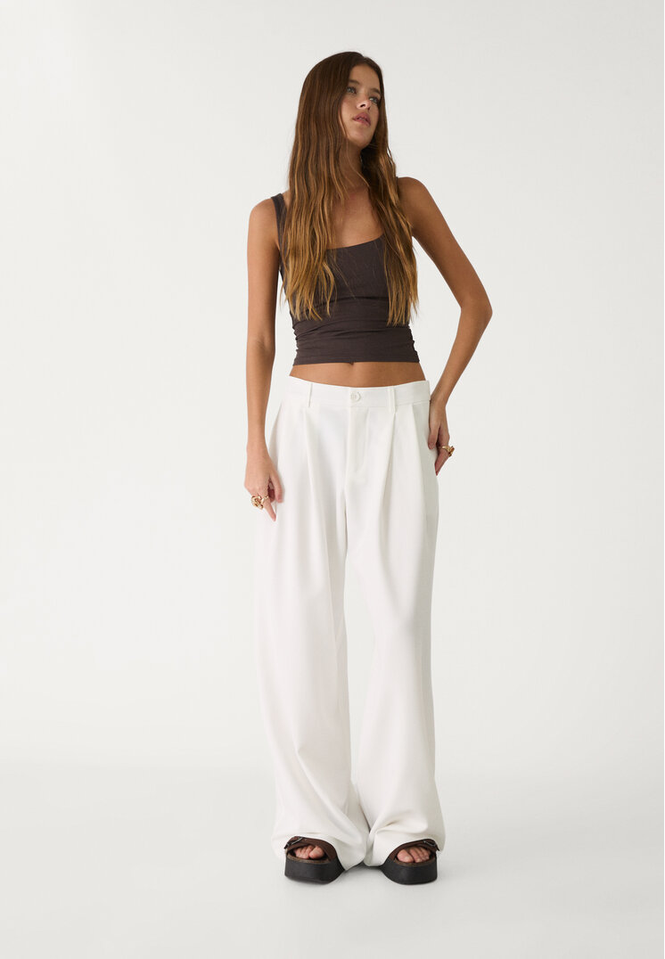 pantalon vestir wide leg pinzas