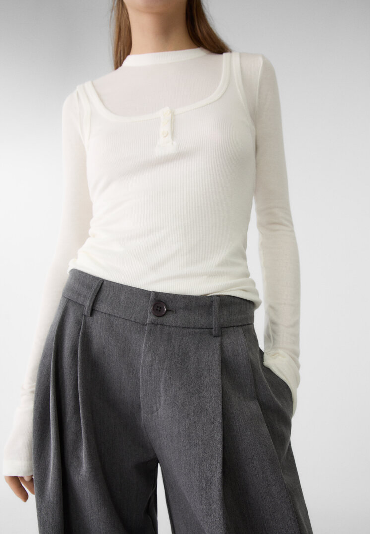pantalon vestir wide leg pinzas