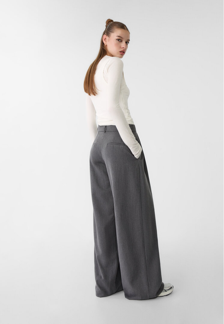 pantalon vestir wide leg pinzas