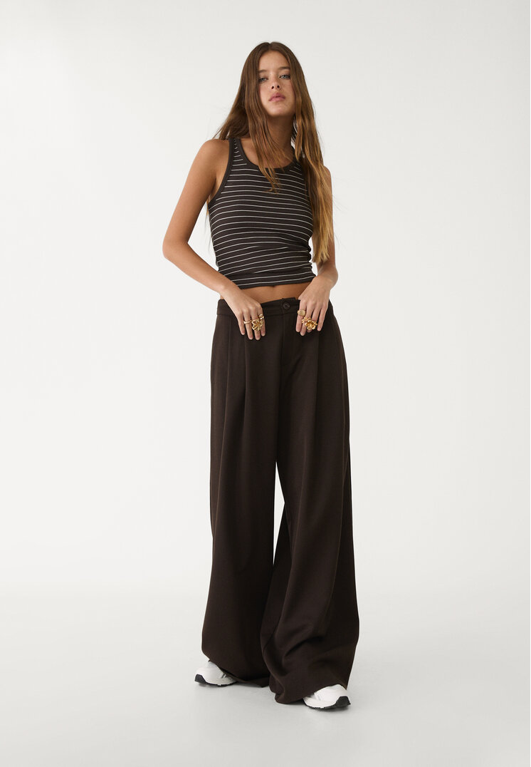 pantalon vestir wide leg pinzas