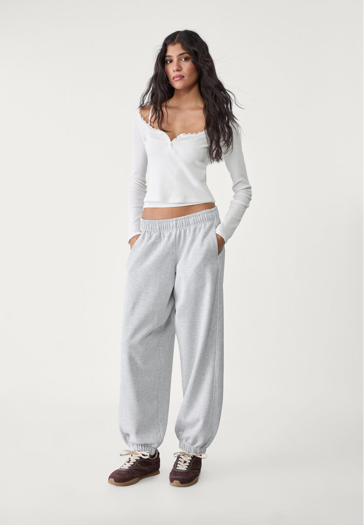 Stradivarius Pantaloni Stil Joggers Cu Paspoal Gris Amestec M