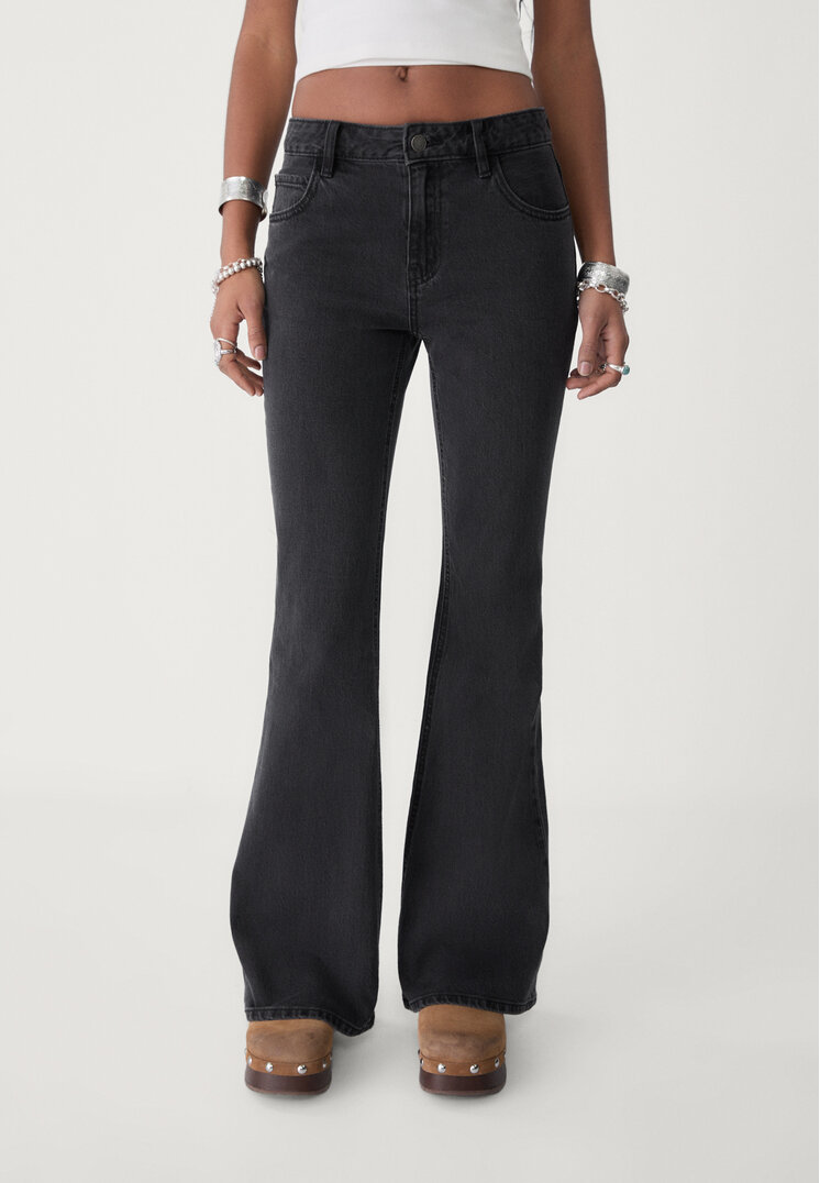 Stradivarius Blugi Flare Confort Denim Negru 40
