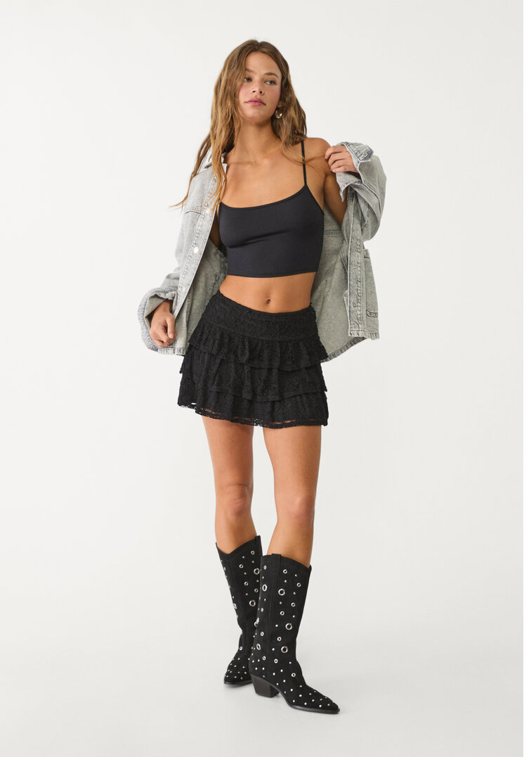 falda pantalon fluida encaje