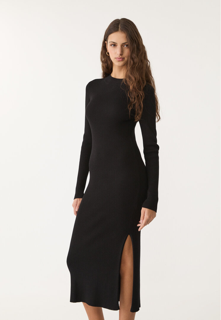 vestido midi punto cuello perkins