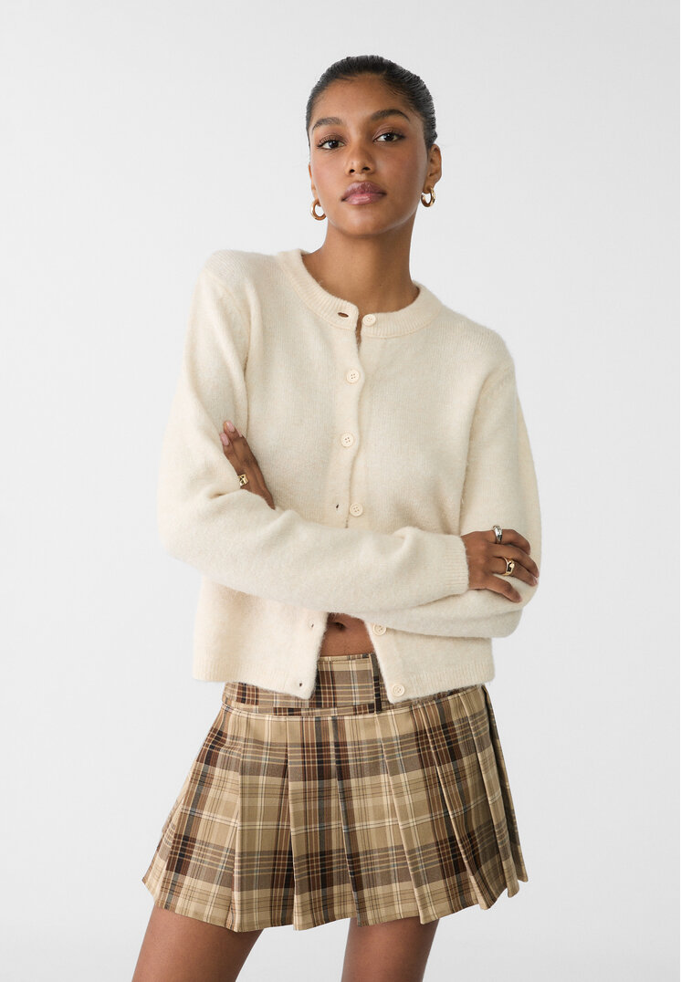 Stradivarius Jachetă Din Tricot Cu Nasturi Ecru M