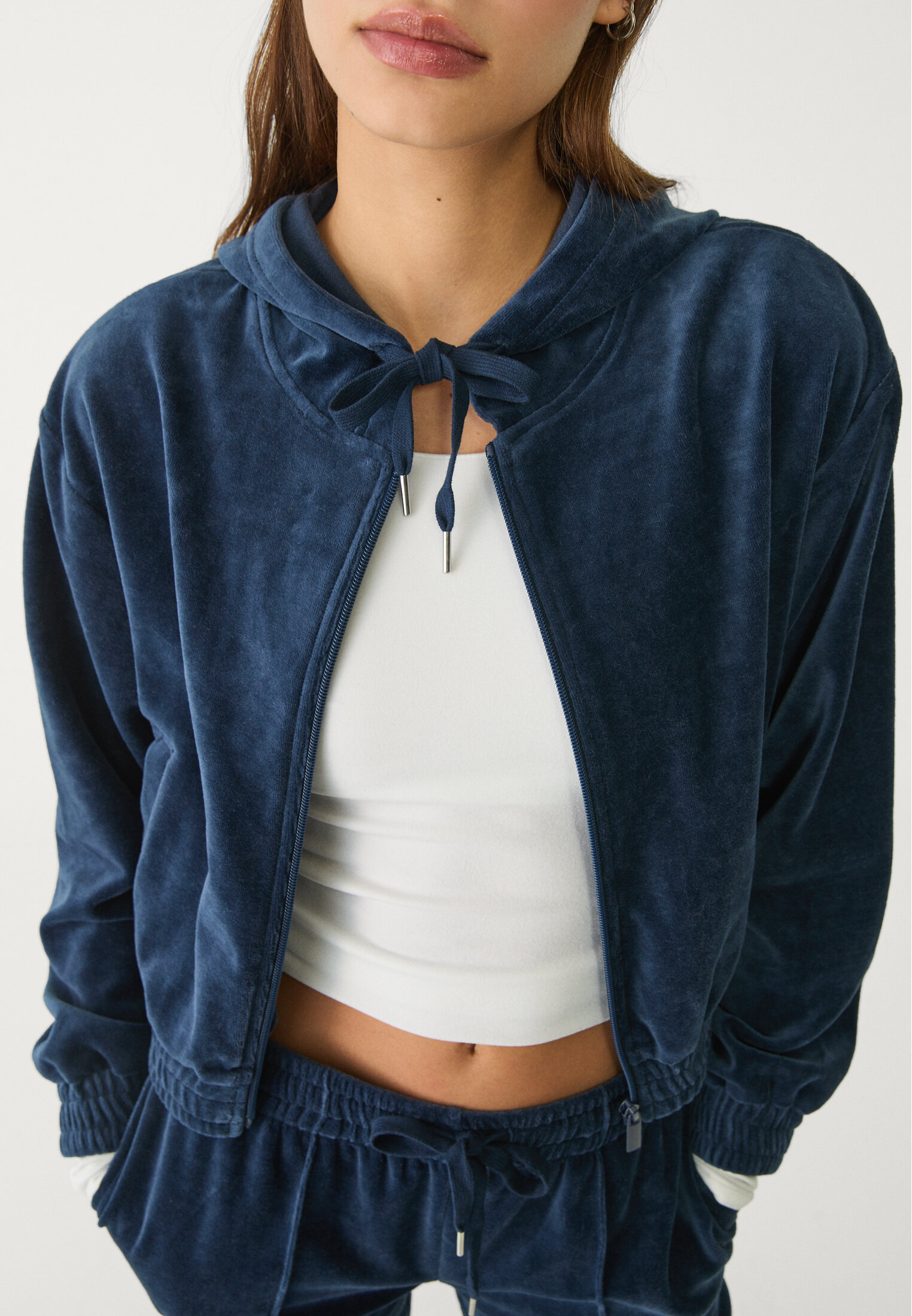 Navy velvet hoodie on sale