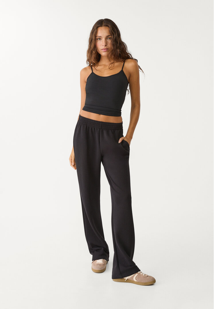 Stradivarius Pantaloni Straight Soft Negru L