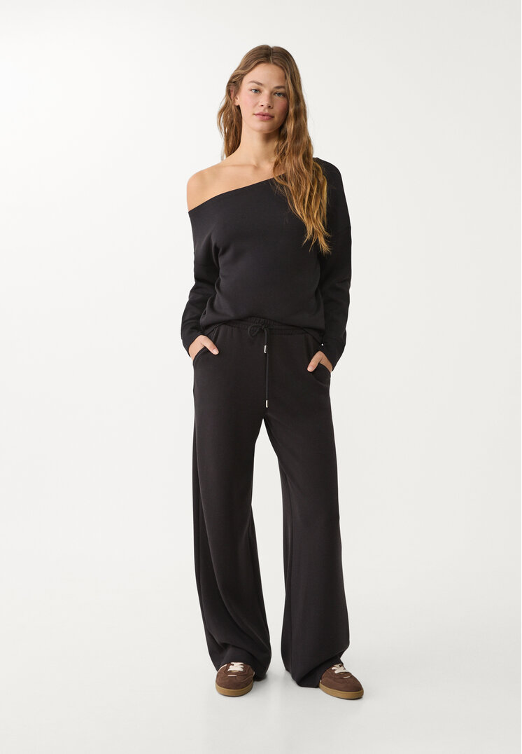 Stradivarius Pantaloni Palazzo Fini Negru Xs