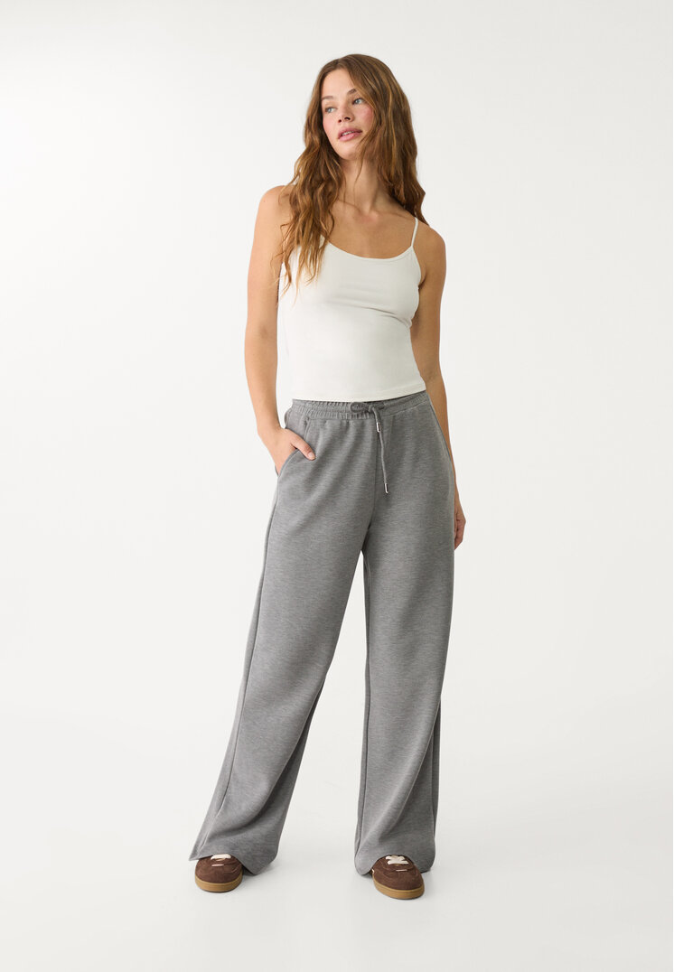 Stradivarius Pantaloni Palazzo Fini Gri Închis L
