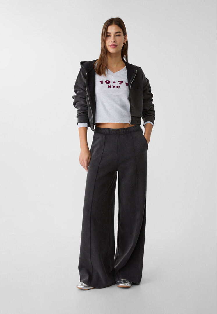 Stradivarius Pantaloni Largi Moi La Atingere Negru M